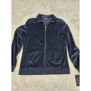 N.Y.L. New York Laundry Athleisure Black Velour Full Zip Jacket Women's Large‎